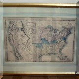 A05. Framed antique map of the United States. 18”h x 24”w 